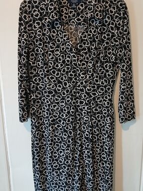 Chaps Black & White Geometric Long-Sleeve Wrap Dress